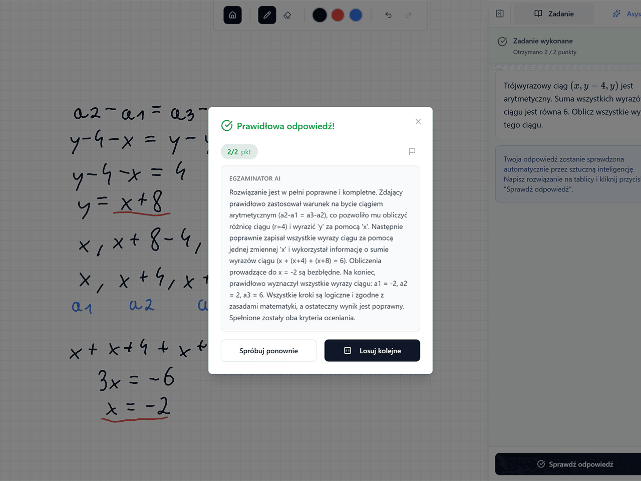 Sprawdzanie odpowiedzi na platformie Mathilo